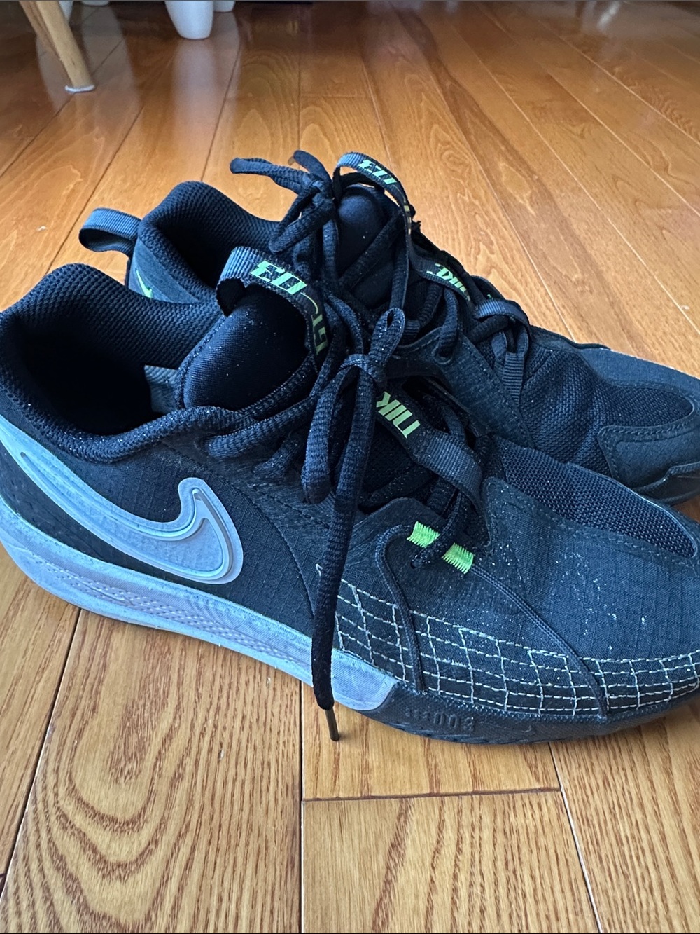 Nike yourh size 7Y Black Athletic Sneakers with Lime Accent